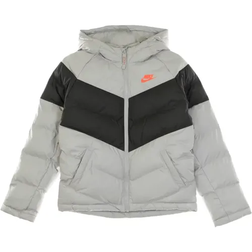 Winter Jackets, female, , Size: XS Sportswear Synthetic Fill Jacket in Lt Smoke Grey/Black/Bright Crimson - Nike - Modalova