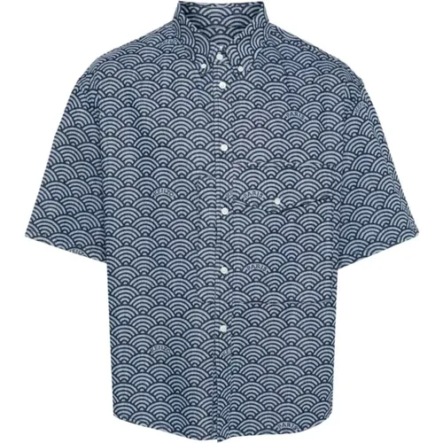 Seigaiha Print Denim Shirt , male, Sizes: L, M - Kenzo - Modalova