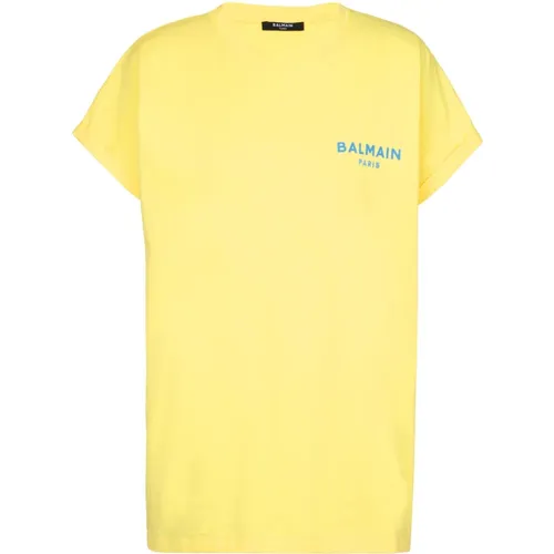 T-Shirt mit flockigem Paris-Logo , Damen, Größe: 2XL - Balmain - Modalova