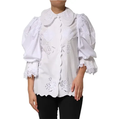 Blouses, female, , Size: S Ruffled Lace Blouse Top - Dolce & Gabbana - Modalova
