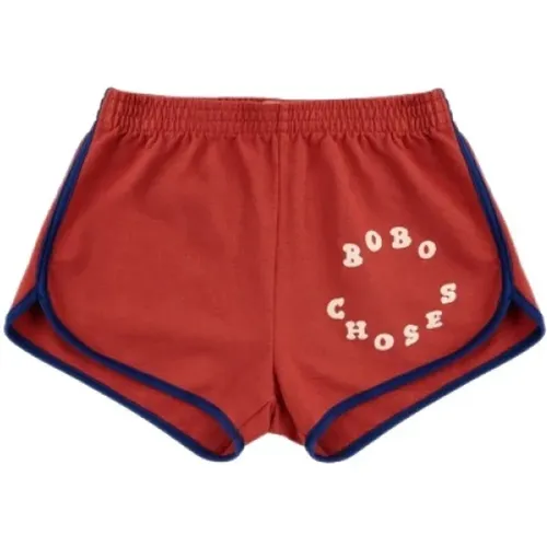 Rote Kinder-Shorts mit marineblauem Besatz - Bobo Choses - Modalova