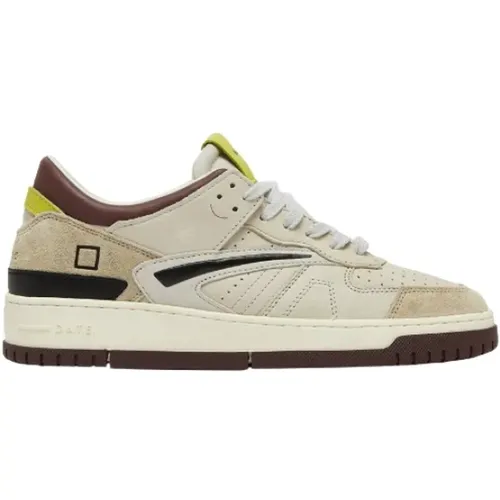 Sneakers, male, , Size: 9 US Beige Leather Sneakers with Suede Inserts - D.a.t.e. - Modalova