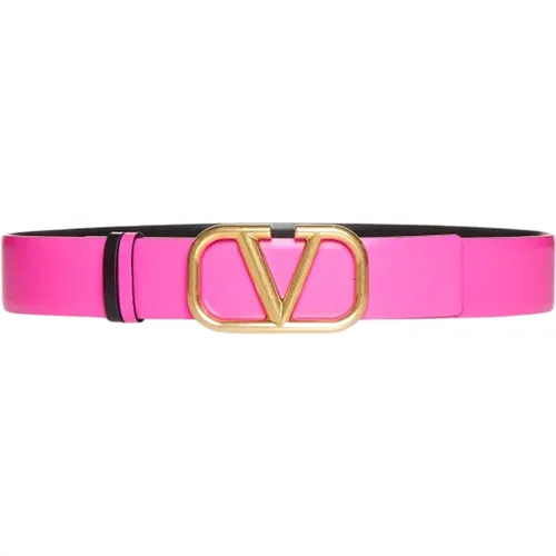 Reversible Leather Belt with VLogo Buckle , female, Sizes: 75 CM - Valentino Garavani - Modalova