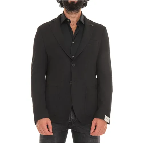 Blazers, male, , Size: L Button-up Jersey Jacket with Patch Pockets - Paoloni - Modalova