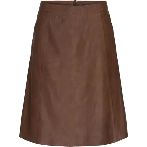 Leather Skirts, female, , Size: M Midi A-Shaped Leather Skirt Dark Cognac - Btfcph - Modalova