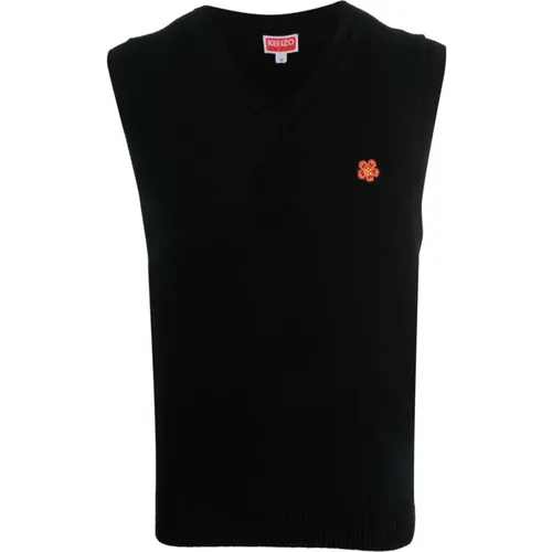 Schwarze Woll T-Shirt Polo Weste - Kenzo - Modalova