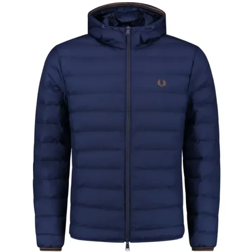 Gefütterte Kapuzenjacke Blau , Herren, Größe: M - Fred Perry - Modalova