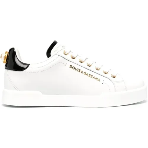 Weiße Ledersneakers mit Logo-Details , Damen, Größe: 35 1/2 EU - Dolce & Gabbana - Modalova