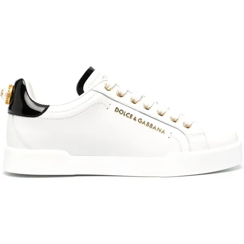 Weiße Ledersneakers mit Logo-Details , Damen, Größe: 37 EU - Dolce & Gabbana - Modalova