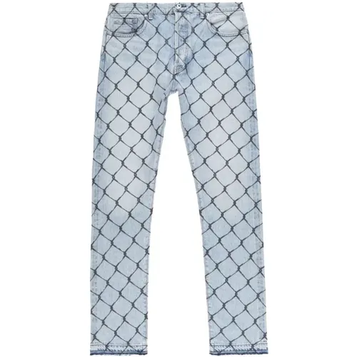 Straight Jeans, male, , Size: W30 Cage Slim-Leg Jeans with Graphic Print - Gallery Dept. - Modalova