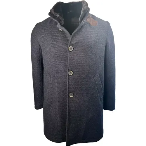 Wool Coat with Leather Insert , male, Sizes: L, XL, S, 2XL - Gimo's - Modalova
