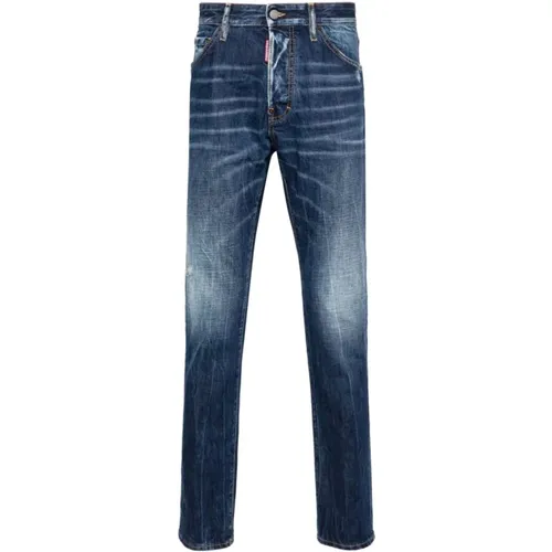 Indigo Denim Jeans mit Whiskering-Effekt , Herren, Größe: L - Dsquared2 - Modalova