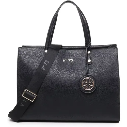 Schwarze Lederhandtasche mit Metall-Logo - V73 - Modalova