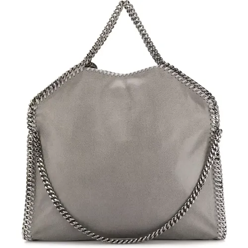 Tote Bags, female, , Size: ONE SIZE Grey Faux-Leather Handbag with Chain-Link Trim - Stella Mccartney - Modalova