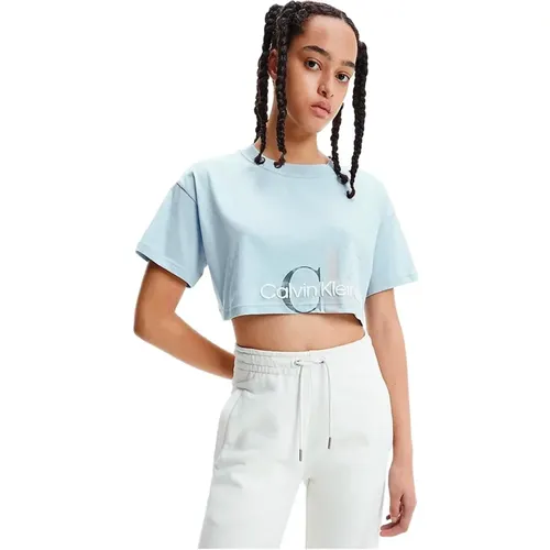 Hellblaues T-Shirt mit kurzen Ärmeln - Calvin Klein Jeans - Modalova