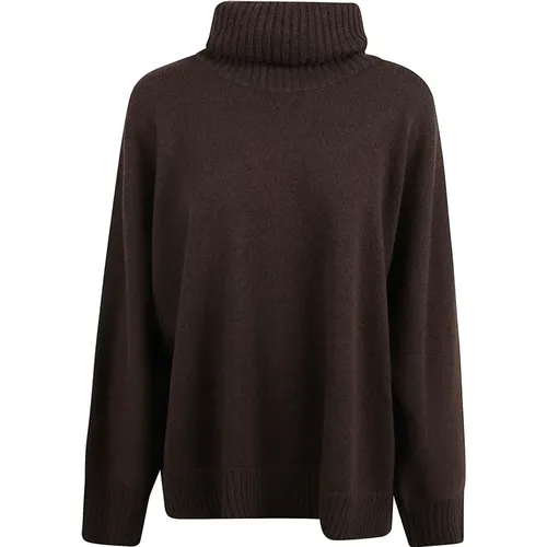Turtlenecks, female, , Size: M Coffee Sweater with Ribbed Details - alberta ferretti - Modalova