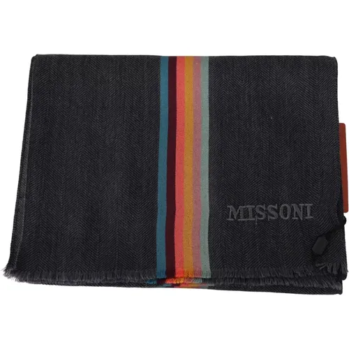 Winter Scarves, unisex, , Size: ONE SIZE Elegant Wool-Silk Blend Striped Scarf - Missoni - Modalova