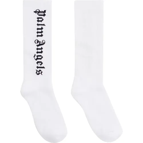 Socks, male, , Size: L/XL Logo Intarsia Cotton Socks - Palm Angels - Modalova