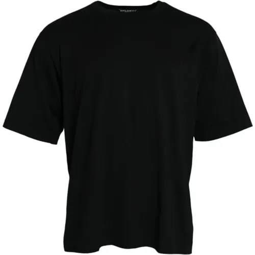 Schwarzes geprägtes Logo Rundhals T-Shirt - Dolce & Gabbana - Modalova