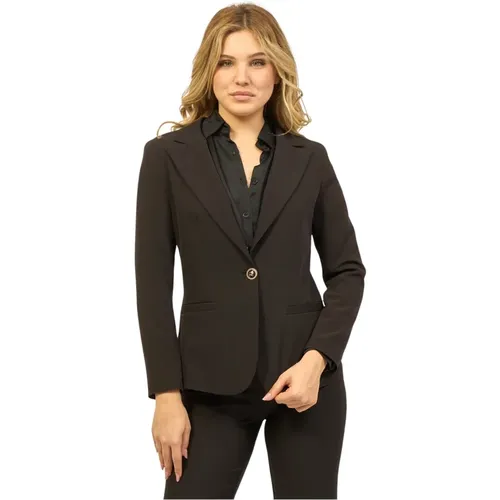 Schwarze Einreiher-Jacke mit Logoknopf , Damen, Größe: M - YES ZEE - Modalova