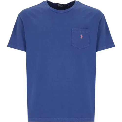 Blau Baumwolle Leinen Rundhals T-shirt , Herren, Größe: 2XL - Ralph Lauren - Modalova