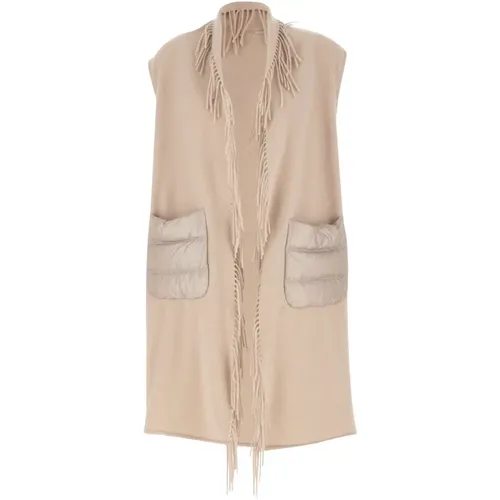 Wool Cashmere Vest Hazelnut Fringe , female, Sizes: M - Herno - Modalova