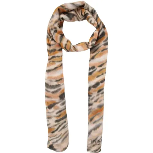 Scarves, female, , Size: ONE SIZE Animal Print Modal Wool Stole - Twinset - Modalova