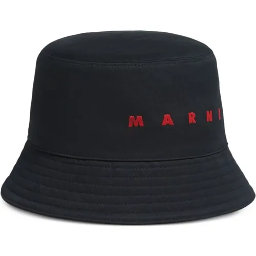 Hats, male, , Size: M Black Bucket Hat with Logo Embroidery - Marni - Modalova