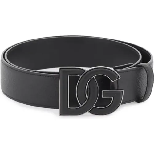 Belts, male, , Size: 90 CM Deer Print Leather Belt with DG Logo Buckle - Dolce & Gabbana - Modalova