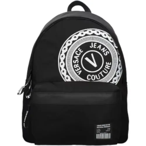 Men`s Nylon Backpack with White Embroidered Logo , male, Sizes: ONE SIZE - Versace Jeans Couture - Modalova