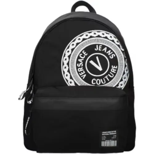 Backpacks, male, , Size: ONE SIZE Men`s Nylon Backpack with White Embroidered Logo - Versace Jeans Couture - Modalova