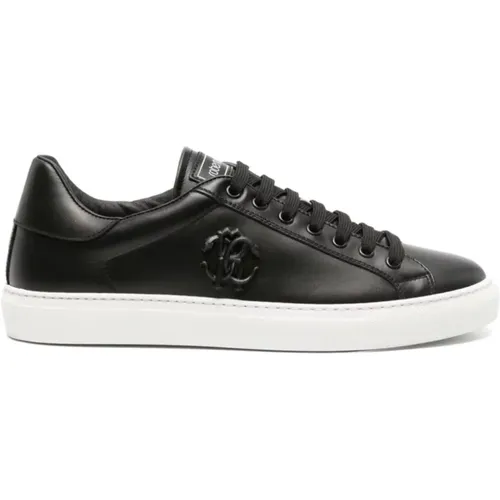 Schwarze Leder Freizeit Turnschuhe Sneakers , Herren, Größe: 44 EU - Roberto Cavalli - Modalova