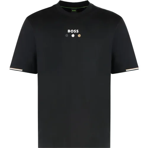 T-Shirts, male, , Size: XS Ribbed crew-neck cotton T-shirt - HUGO - Modalova