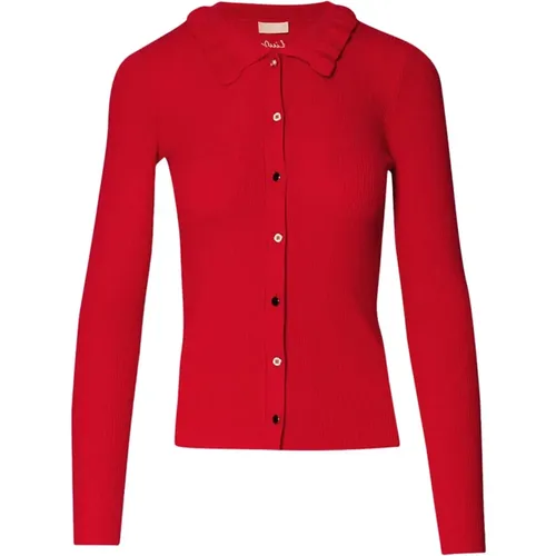 Roter Cardigan mit Rüschenkragen , Damen, Größe: M - Liu Jo - Modalova