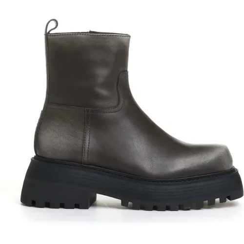 Graue Leder Stiefeletten Stilvolles Design , Damen, Größe: 36 1/2 EU - 3JUIN - Modalova