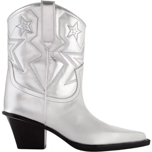 Cowboy Boots, female, , Size: 11 US Silver Leather Ankle Boots with Star Pattern - Paris Texas - Modalova