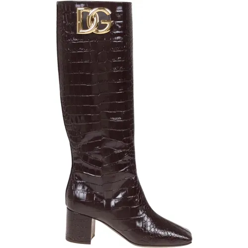 Coconut Print Leather High Boots , female, Sizes: 6 UK - Dolce & Gabbana - Modalova