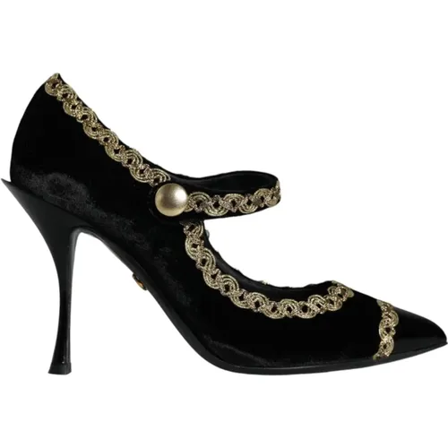 Pumps, female, , Size: 6 US Gold Velvet Mary Jane Pumps - Dolce & Gabbana - Modalova