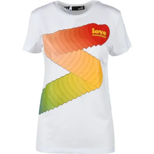 Baumwoll-T-Shirt mit stilvollem Design , Damen, Größe: XS - Love Moschino - Modalova