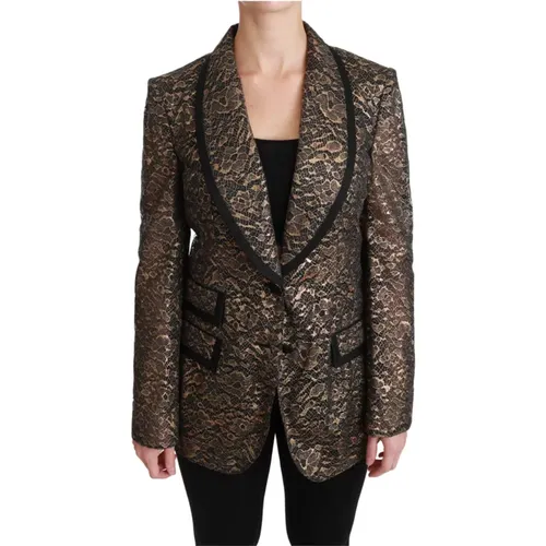 Elegant Gold Floral Lace Blazer Jacket , female, Sizes: M - Dolce & Gabbana - Modalova