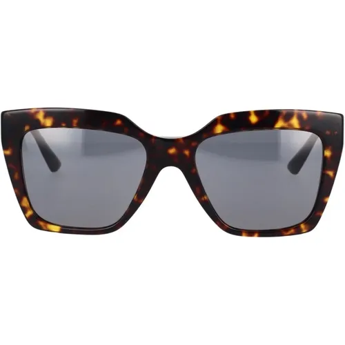 Square Sunglasses with Dark Grey Lens and Havana Frame , unisex, Sizes: 56 MM - Versace - Modalova