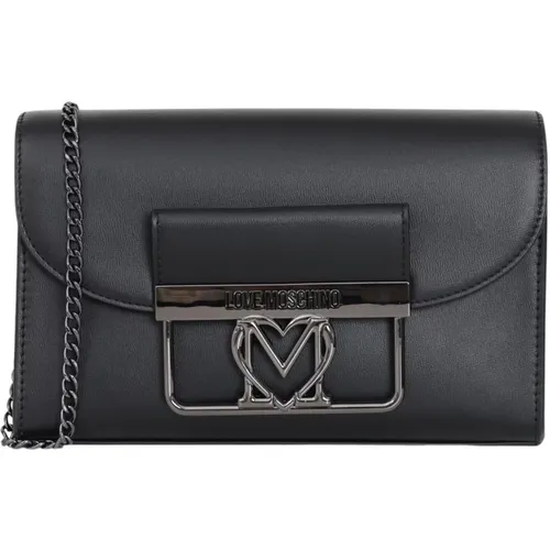 Cross Body Bags, female, , Size: ONE SIZE Heart Logo Pochette with Chain Strap - Love Moschino - Modalova