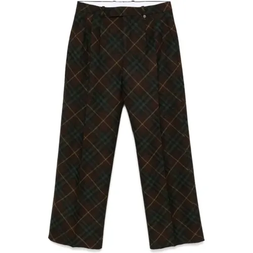 Wide Trousers, male, , Size: M Brown Check Wool Pants - Burberry - Modalova