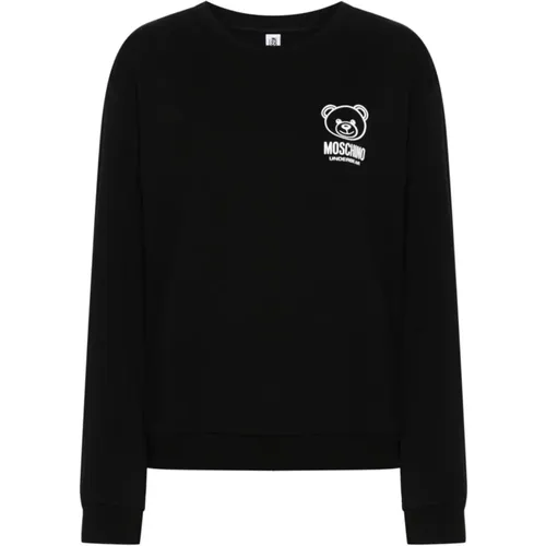 Schwarze Teddybär-Logo Pullover , Damen, Größe: S - Moschino - Modalova