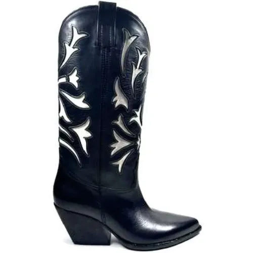 Vintage Leather Texano Boots Black , female, Sizes: 7 UK, 6 UK, 4 UK, 5 UK - Elena Iachi - Modalova