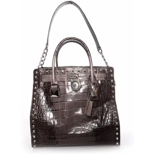 Pre-owned Bags, female, , Size: ONE SIZE croc embossed Hamilton tote with silver hardware - Michael Kors Pre-owned - Modalova