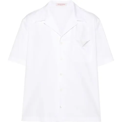 Weißes V-Detail Baumwollhemd , Herren, Größe: M - Valentino - Modalova