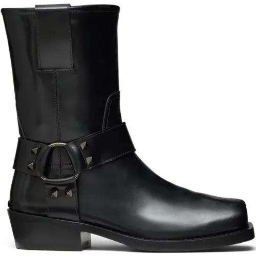 Schwarze Bikerstiefel mit Nieten - Valentino Garavani - Modalova