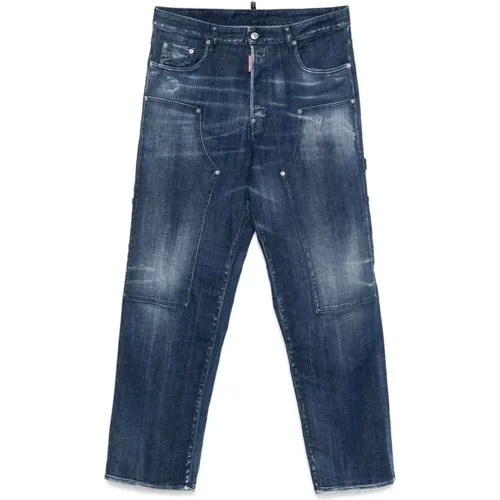 Wide Jeans, male, , Size: M Indigo Classic Button Fly Jeans - Dsquared2 - Modalova