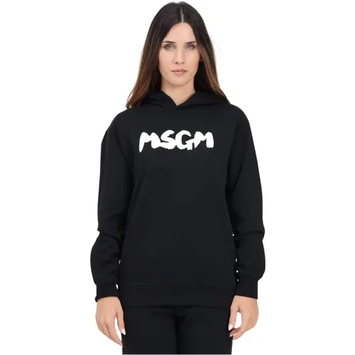 Schwarzer Hoodie mit Logo-Print , Damen, Größe: M - MSGM - Modalova